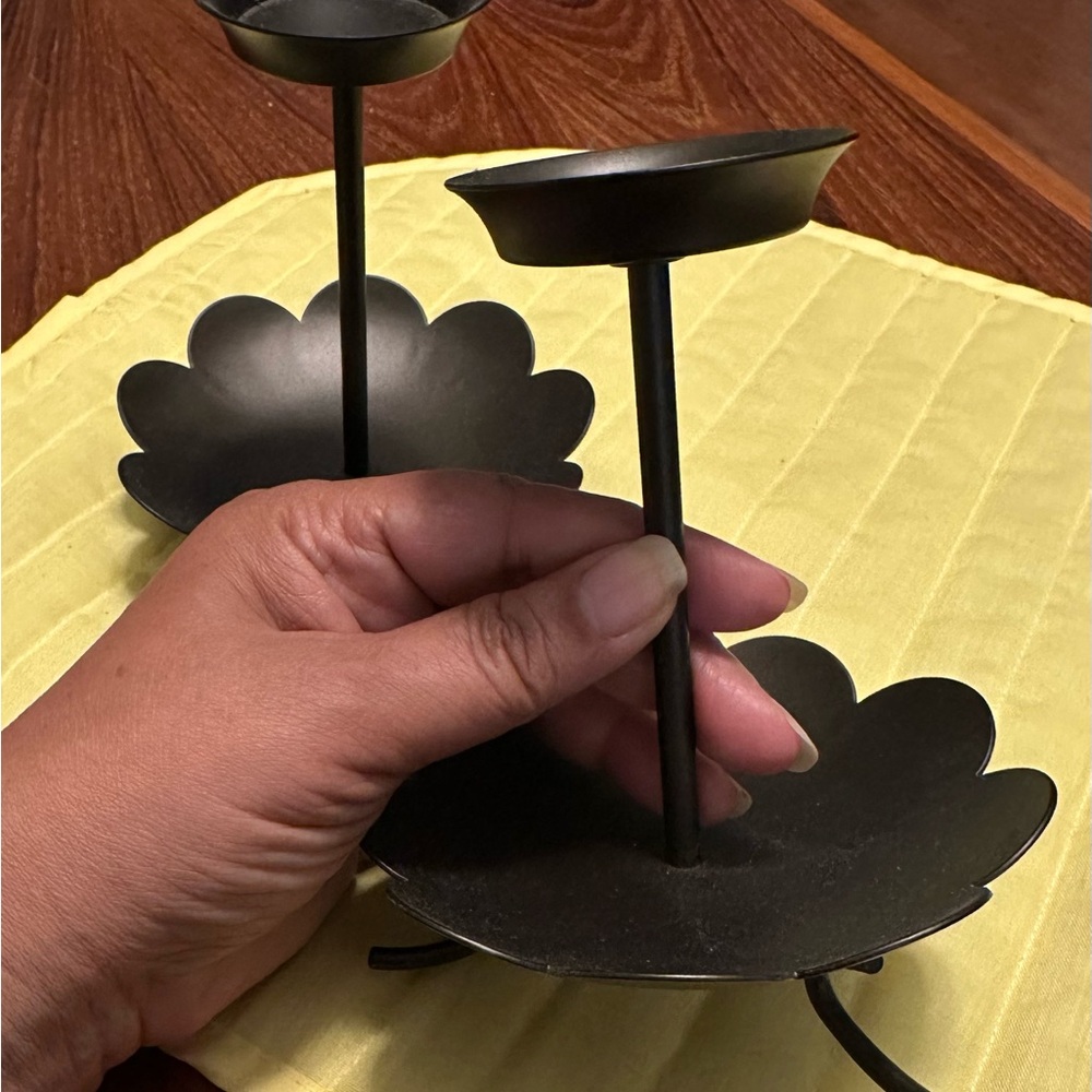 PartyLite set of 2 Creative Capers Black Metal 3-in-1 Candle Holders